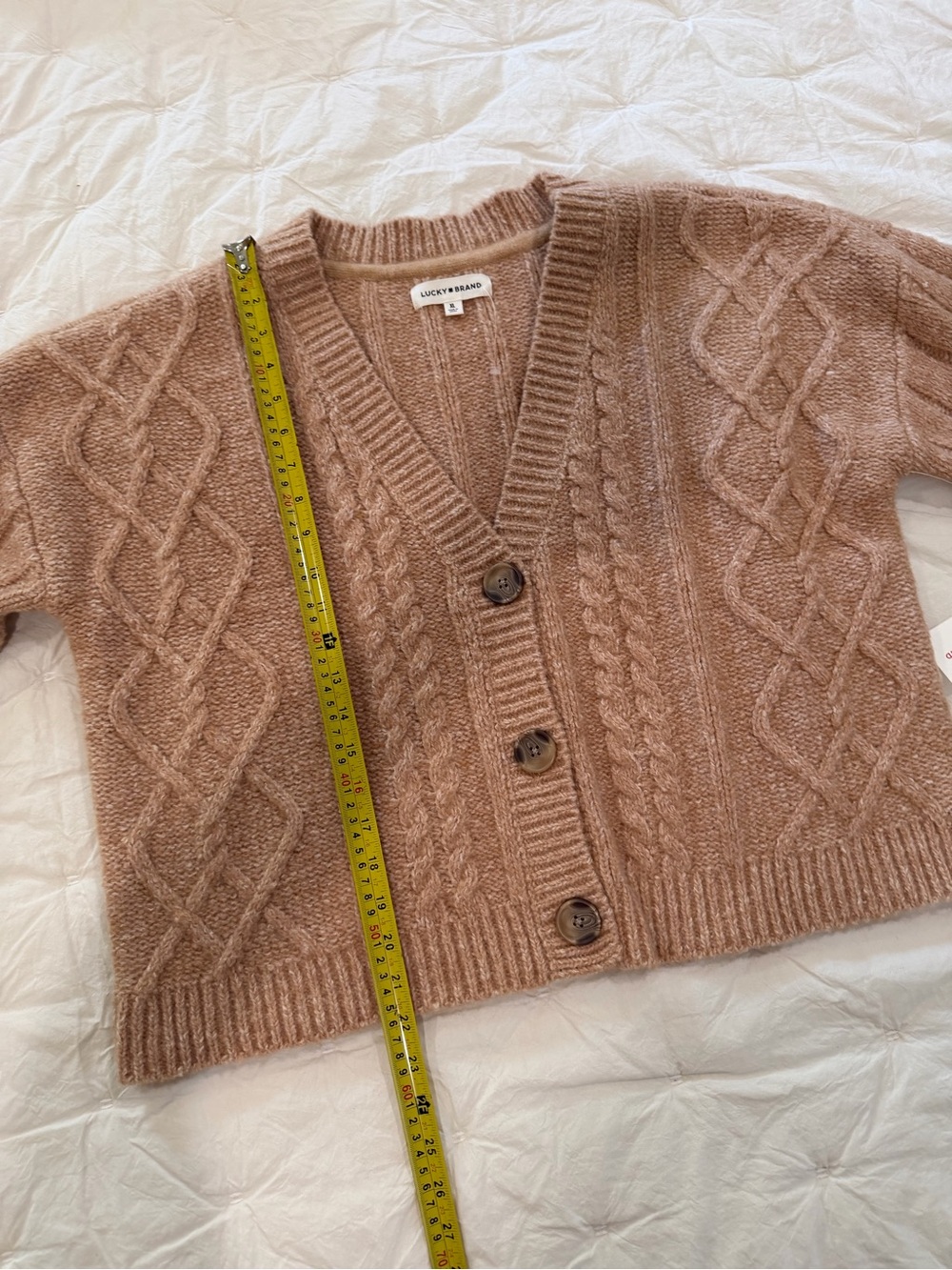 Lucky Brand Cable Knit Cardigan XL Camel Button Front Preppy Grandpa Old Money - Picture 5 of 6